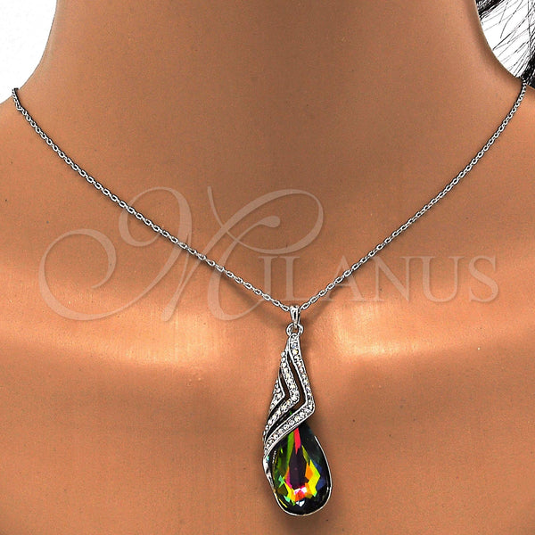 White Gold Filled Necklace — Pendant Necklace Teardrop and Rolo Design with Volcano — alternate product view — SKU 112699 | Oro Laminado Blanco collar — Pendant Necklace Teardrop and Rolo diseño with Volcano — SKU 112699