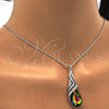 Rhodium Plated Pendant Necklace, Teardrop and Rolo Design, with Volcano and Aurore Boreale Swarovski Crystals, Polished, Rhodium Finish, 04.239.0037.3.16 (01 MM Thickness, 16 Inches Length)