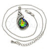 Rhodium Plated Pendant Necklace, Teardrop and Rolo Design, with Volcano and Aurore Boreale Swarovski Crystals, Polished, Rhodium Finish, 04.239.0037.3.16 (01 MM Thickness, 16 Inches Length)
