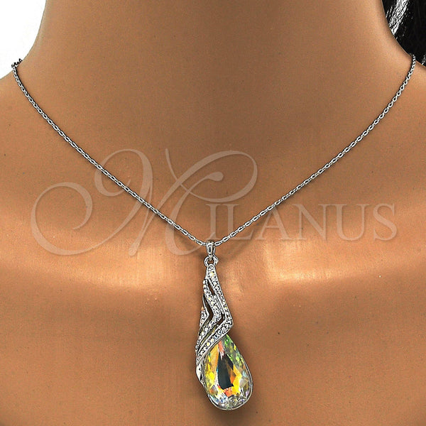 White Gold Filled Necklace — Pendant Necklace Teardrop and Rolo Design with Aurore — alternate product view — SKU 112700 | Oro Laminado Blanco collar — Pendant Necklace Teardrop and Rolo diseño with Aurore — SKU 112700