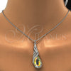 Rhodium Gold Filled Pendant Necklace, Teardrop and Rolo Design, with Aurore Boreale and Aurore Boreale Swarovski Crystals, Polished, Rhodium Finish, 04.239.0037.4.16 (01 MM Thickness, 16 Inches Length)