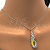 Rhodium Gold Filled Pendant Necklace, Teardrop and Rolo Design, with Aurore Boreale and Aurore Boreale Swarovski Crystals, Polished, Rhodium Finish, 04.239.0037.4.16 (01 MM Thickness, 16 Inches Length)