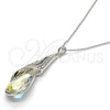 Rhodium Gold Filled Pendant Necklace, Teardrop and Rolo Design, with Aurore Boreale and Aurore Boreale Swarovski Crystals, Polished, Rhodium Finish, 04.239.0037.4.16 (01 MM Thickness, 16 Inches Length)