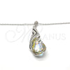 Rhodium Gold Filled Pendant Necklace, Teardrop and Rolo Design, with Aurore Boreale and Aurore Boreale Swarovski Crystals, Polished, Rhodium Finish, 04.239.0037.4.16 (01 MM Thickness, 16 Inches Length)
