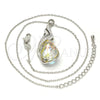 Rhodium Gold Filled Pendant Necklace, Teardrop and Rolo Design, with Aurore Boreale and Aurore Boreale Swarovski Crystals, Polished, Rhodium Finish, 04.239.0037.4.16 (01 MM Thickness, 16 Inches Length)