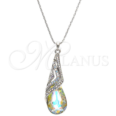 Oro Laminado Blanco collar — Pendant Necklace Teardrop and Rolo diseño with Aurore por Mayoreo, vista principal del producto