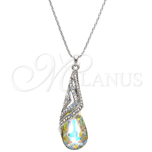 White Gold Filled Necklace — Pendant Necklace Teardrop and Rolo Design with Aurore — main product view — SKU 112700 | Oro Laminado Blanco collar — Pendant Necklace Teardrop and Rolo diseño with Aurore — SKU 112700