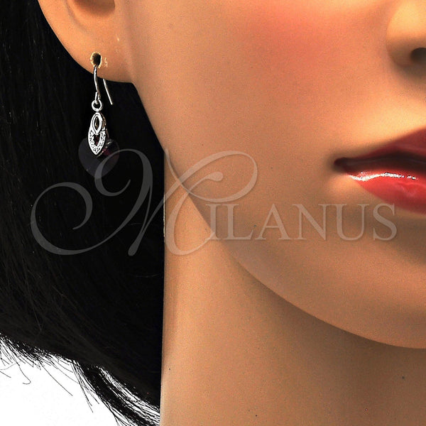 White Gold Filled Ring — Long Earring Heart Design with Amethyst Swarovski Crystals — alternate product view — SKU 112704 | Oro Laminado Blanco anillo — Long Earring corazón diseño with Amethyst Swarovski Crystals — SKU 112704