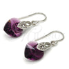 Rhodium Plated Long Earring, Heart Design, with Amethyst Swarovski Crystals and White Cubic Zirconia, Polished, Rhodium Finish, 02.239.0030.1