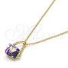 Oro Laminado Pendant Necklace, Gold Filled Style Rolo Design, with Heliotrope and Aurore Boreale Swarovski Crystals, Polished, Golden Finish, 04.239.0039.8.16 (01 MM Thickness, 16 Inches Length)