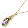 Oro Laminado Pendant Necklace, Gold Filled Style Teardrop and Rolo Design, with Heliotrope and Aurore Boreale Swarovski Crystals, Polished, Golden Finish, 04.239.0037.5.16 (01 MM Thickness, 16 Inches Length)