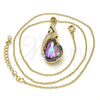 Oro Laminado Pendant Necklace, Gold Filled Style Teardrop and Rolo Design, with Heliotrope and Aurore Boreale Swarovski Crystals, Polished, Golden Finish, 04.239.0037.5.16 (01 MM Thickness, 16 Inches Length)