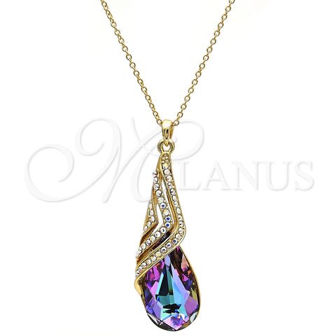 Oro Laminado Pendant Necklace, Gold Filled Style Teardrop and Rolo Design, with Heliotrope and Aurore Boreale Swarovski Crystals, Polished, Golden Finish, 04.239.0037.5.16 (01 MM Thickness, 16 Inches Length)