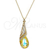 Oro Laminado Pendant Necklace, Gold Filled Style Teardrop and Rolo Design, with Luminous Green and Aurore Boreale Swarovski Crystals, Polished, Golden Finish, 04.239.0037.6.16 (01 MM Thickness, 16 Inches Length)