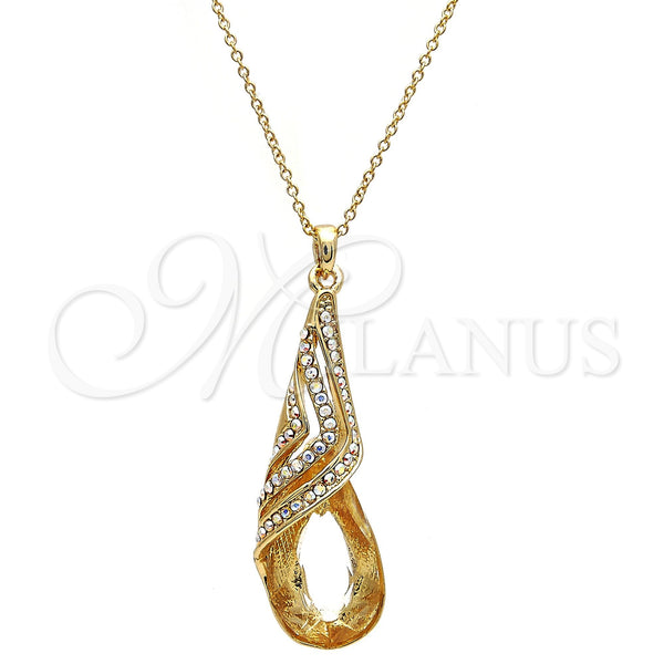 Oro Laminado Pendant Necklace, Gold Filled Style Teardrop and Rolo Design, with Crystal and Aurore Boreale Swarovski Crystals, Polished, Golden Finish, 04.239.0037.9.16 (01 MM Thickness, 16 Inches Length)