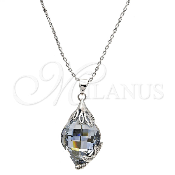 Oro Laminado Pendant Necklace, Gold Filled Style Flower Design, with Blue Shade Swarovski Crystals and White Micro Pave, Polished, Golden Finish, 04.239.0013.1.16 (01 MM Thickness, 16 Inches Length)