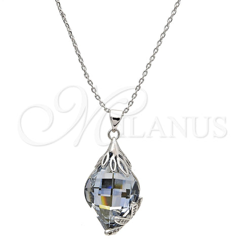 Oro Laminado Pendant Necklace, Gold Filled Style Flower Design, with Blue Shade Swarovski Crystals and White Micro Pave, Polished, Golden Finish, 04.239.0013.1.16 (01 MM Thickness, 16 Inches Length)