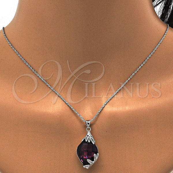 White Gold Filled Necklace — Pendant Necklace Flower Design with Amethyst Swarovski Crystals — alternate product view — SKU 112716 | Oro Laminado Blanco collar — Pendant Necklace flor diseño with Amethyst Swarovski Crystals — SKU 112716