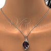 Rhodium Plated Pendant Necklace, Flower Design, with Amethyst Swarovski Crystals and White Micro Pave, Polished, Rhodium Finish, 04.239.0013.2.16 (01 MM Thickness, 16 Inches Length)