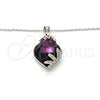 Rhodium Plated Pendant Necklace, Flower Design, with Amethyst Swarovski Crystals and White Micro Pave, Polished, Rhodium Finish, 04.239.0013.2.16 (01 MM Thickness, 16 Inches Length)