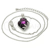 Rhodium Plated Pendant Necklace, Flower Design, with Amethyst Swarovski Crystals and White Micro Pave, Polished, Rhodium Finish, 04.239.0013.2.16 (01 MM Thickness, 16 Inches Length)