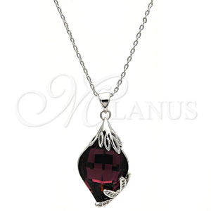 White Gold Filled Necklace — Pendant Necklace Flower Design with Amethyst Swarovski Crystals — main product view — SKU 112716 | Oro Laminado Blanco collar — Pendant Necklace flor diseño with Amethyst Swarovski Crystals — SKU 112716