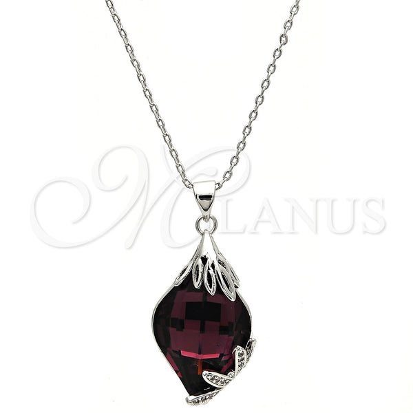 White Gold Filled Necklace — Pendant Necklace Flower Design with Amethyst Swarovski Crystals — main product view — SKU 112716 | Oro Laminado Blanco collar — Pendant Necklace flor diseño with Amethyst Swarovski Crystals — SKU 112716