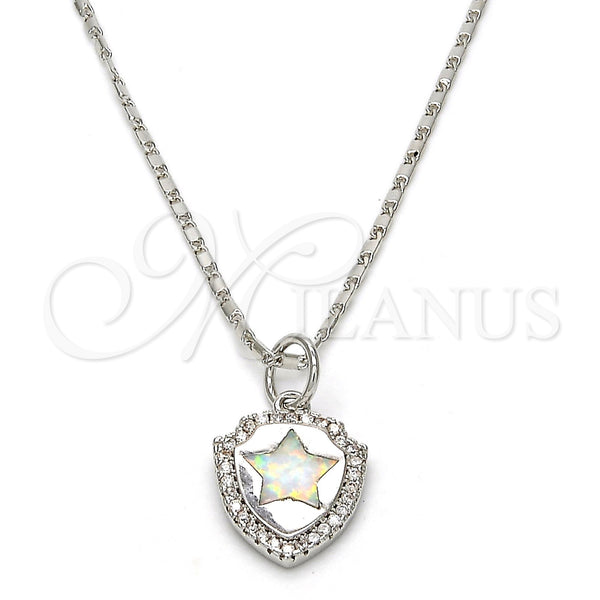 Rhodium Plated Pendant Necklace, Star Design, with White Opal and White Micro Pave, Polished, Rhodium Finish, 04.63.1325.4.18 (01 MM Thickness, 18 Inches Length)