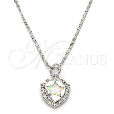 Rhodium Plated Pendant Necklace, Star Design, with White Opal and White Micro Pave, Polished, Rhodium Finish, 04.63.1325.4.18 (01 MM Thickness, 18 Inches Length)
