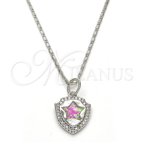 Rhodium Plated Pendant Necklace, Star Design, with Pink Opal and White Micro Pave, Polished, Rhodium Finish, 04.63.1325.5.18 (01 MM Thickness, 18 Inches Length)