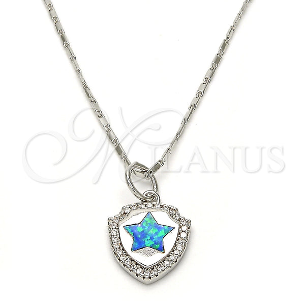Rhodium Plated Pendant Necklace, Star Design, with Blue Topaz Opal and White Micro Pave, Polished, Rhodium Finish, 04.63.1325.6.18 (01 MM Thickness, 18 Inches Length)