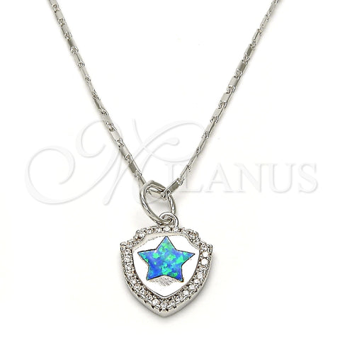 Rhodium Plated Pendant Necklace, Star Design, with Blue Topaz Opal and White Micro Pave, Polished, Rhodium Finish, 04.63.1325.6.18 (01 MM Thickness, 18 Inches Length)