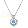 Rhodium Plated Pendant Necklace, Star Design, with Blue Topaz Opal and White Micro Pave, Polished, Rhodium Finish, 04.63.1325.6.18 (01 MM Thickness, 18 Inches Length)