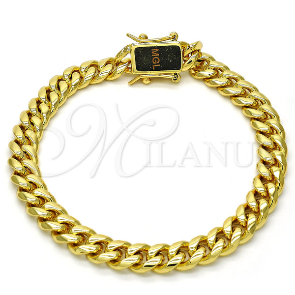Oro Laminado Basic Bracelet, Gold Filled Style Miami Cuban Design, Polished, Golden Finish, 03.278.0001.09 (200 Gauge, 08 MM Thickness, 9 Inches Length)