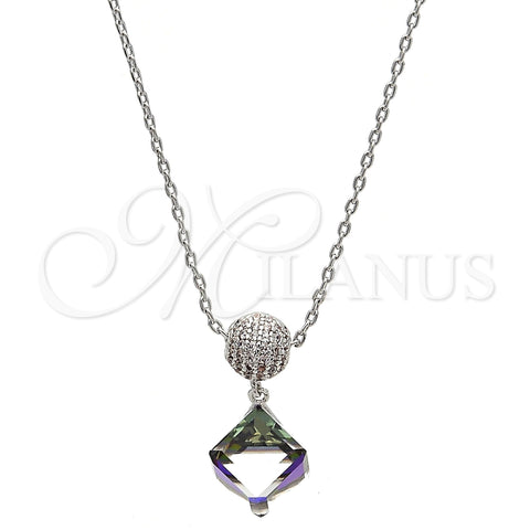 Rhodium Plated Pendant Necklace, with Aurore Boreale Swarovski Crystals and White Micro Pave, Polished, Rhodium Finish, 04.239.0021.1.16 (01 MM Thickness, 16 Inches Length)