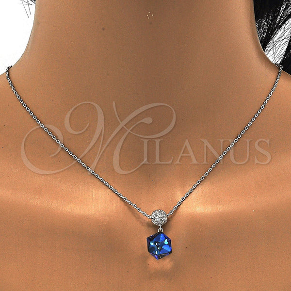 White Gold Filled Necklace — Pendant Necklace with Bermuda Blue Swarovski Crystals and — alternate product view — SKU 112745 | Oro Laminado Blanco collar — Pendant Necklace with Bermuda Blue Swarovski Crystals and — SKU 112745