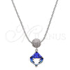 Rhodium Plated Pendant Necklace, with Bermuda Blue Swarovski Crystals and White Micro Pave, Polished, Rhodium Finish, 04.239.0021.2.16 (01 MM Thickness, 16 Inches Length)