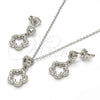 Sterling Silver Earring and Pendant Adult Set, Flower Design, with White Cubic Zirconia, Polished, Rhodium Finish, 10.275.0018