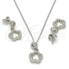 Sterling Silver Earring and Pendant Adult Set, Flower Design, with White Cubic Zirconia, Polished, Rhodium Finish, 10.275.0018