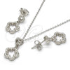 Sterling Silver Earring and Pendant Adult Set, Flower Design, with White Cubic Zirconia, Polished, Rhodium Finish, 10.275.0018