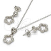 Sterling Silver Earring and Pendant Adult Set, Flower Design, with White Cubic Zirconia, Polished, Rhodium Finish, 10.275.0018