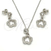 Sterling Silver Earring and Pendant Adult Set, Flower Design, with White Cubic Zirconia, Polished, Rhodium Finish, 10.275.0018