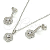 Sterling Silver Earring and Pendant Adult Set, Flower Design, with White Micro Pave and White Cubic Zirconia, Polished, Rhodium Finish, 10.275.0020