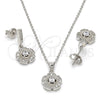Sterling Silver Earring and Pendant Adult Set, Flower Design, with White Micro Pave and White Cubic Zirconia, Polished, Rhodium Finish, 10.275.0020