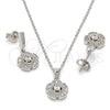 Sterling Silver Earring and Pendant Adult Set, Flower Design, with White Micro Pave and White Cubic Zirconia, Polished, Rhodium Finish, 10.275.0020
