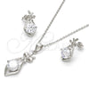Sterling Silver Earring and Pendant Adult Set, with White Cubic Zirconia, Polished, Rhodium Finish, 10.281.0002