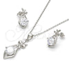 Sterling Silver Earring and Pendant Adult Set, with White Cubic Zirconia, Polished, Rhodium Finish, 10.281.0002