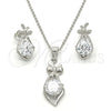 Sterling Silver Earring and Pendant Adult Set, with White Cubic Zirconia, Polished, Rhodium Finish, 10.281.0002