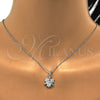 Sterling Silver Earring and Pendant Adult Set, Flower Design, with White Cubic Zirconia, Polished, Rhodium Finish, 10.281.0006