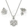 Sterling Silver Earring and Pendant Adult Set, Flower Design, with White Cubic Zirconia, Polished, Rhodium Finish, 10.281.0006